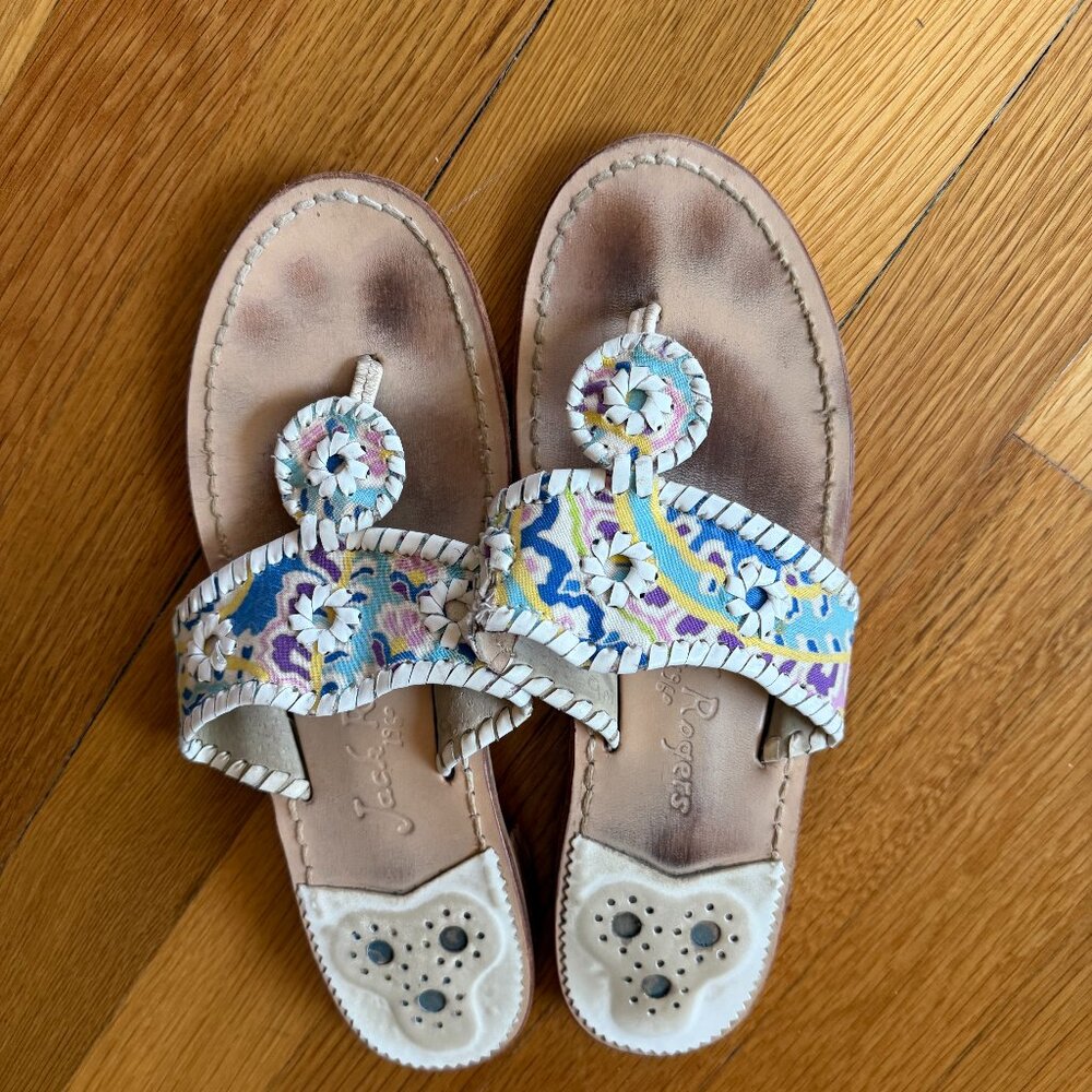 Jacks Flat Sandal Colorful Print Size: 9